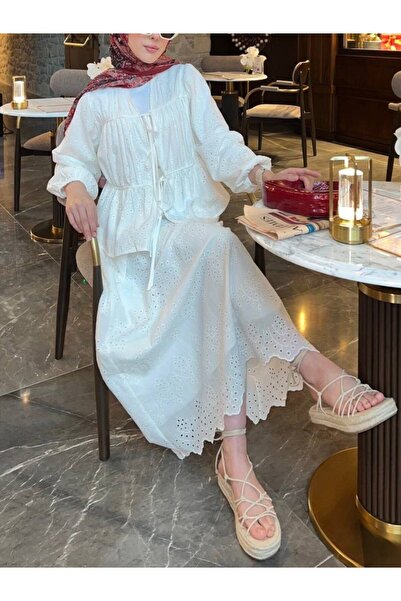 HİJABAYA Elastic Sleeves and Tie Front Lined Kimono Set