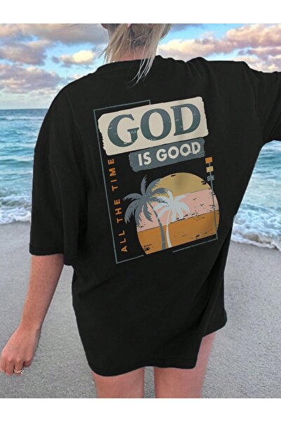 BEETON Μπλουζάκι God Is Good - Μαύρο εμπριμέ κοντομάνικο μπλουζάκι με λαιμόκοψη