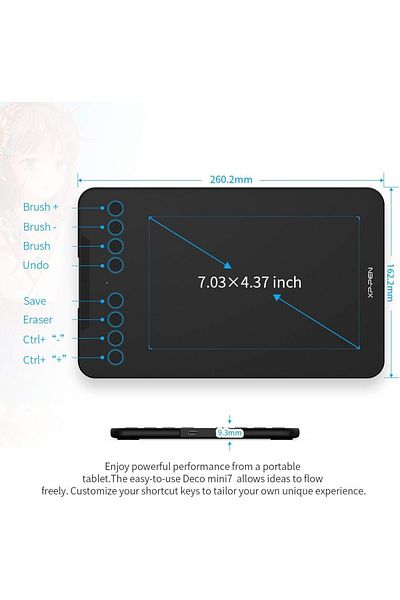 XP-Pen Deco Mini7 Digital Graphic Drawing Tablet With Battery-Free StylUS, Black
