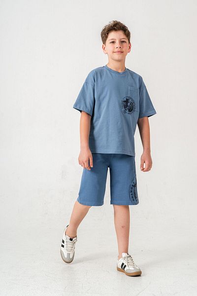 Mışıl Kids Комплект шорти за момче с горен джоб, горен джоб и тениска с щампа на гърба