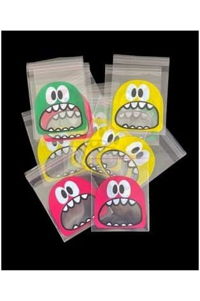 Mu Art Ahşap Mrt Marifetlerim - Mixed Color Monster Printed Self-Taped Gelatin Bag 10X15 25 Pieces