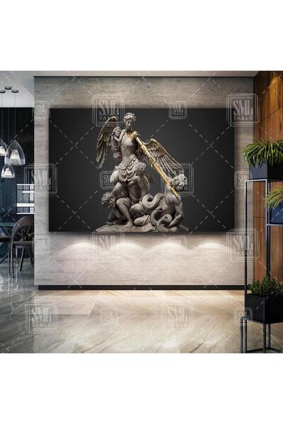 SML TABLO Elinde Altın Kılınçlı Melek Heykeli Mikail Yunan Mitolojisi Dekor Y...