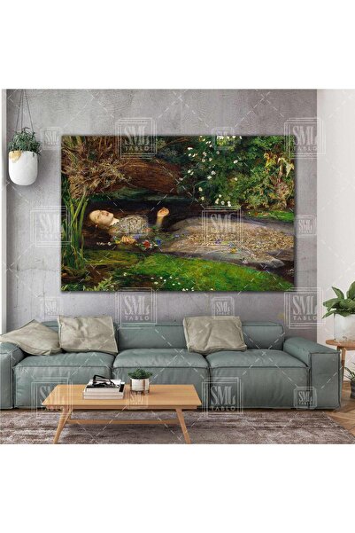 SML TABLO Yağlı Boya Efektli John Everett Millais Ophelia Boğulan Kadın Yatay...