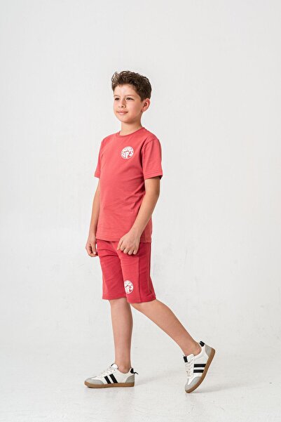 Mışıl Kids Surf Ups Printed Boys Shorts with Leg and Back Print Detail - T-Shirt Set