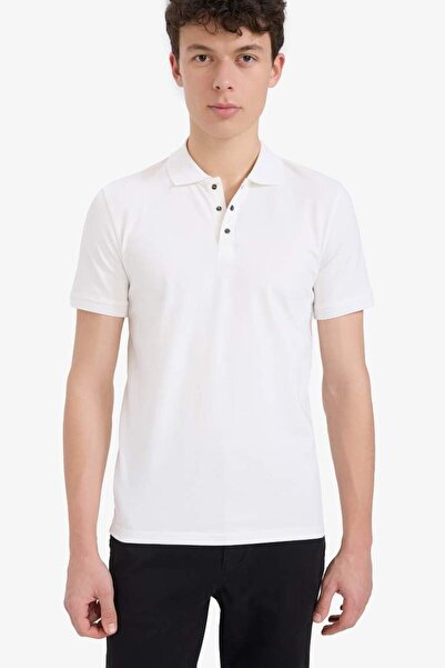 DeFacto Slim Fit Slim Fit Kurzarm-strukturiertes Basic Plain Polo T-Shirt T5259az25sm