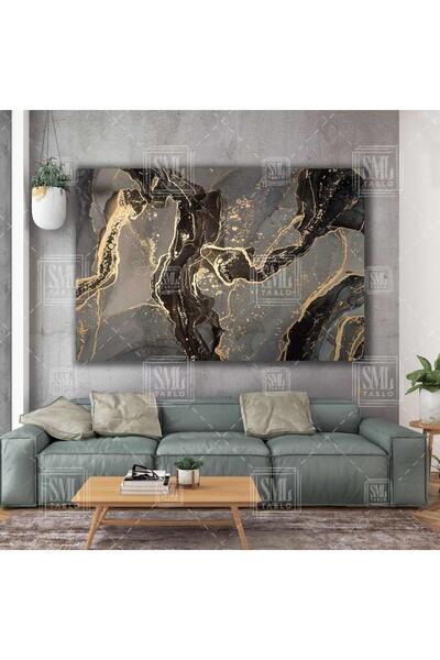 SML TABLO Mermer Altın Modern Sanat Dekor Yatay Kanvas Tablo