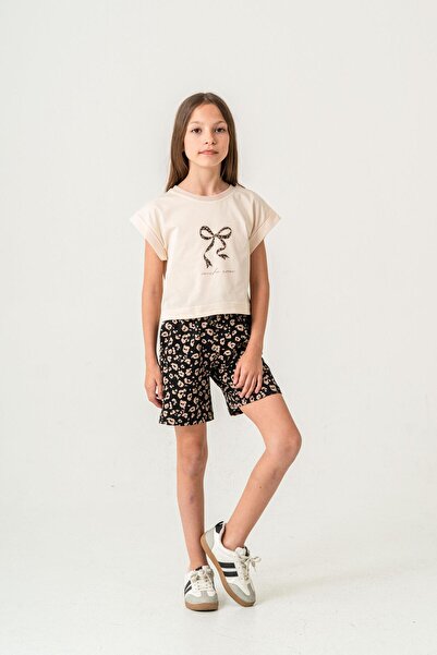 Mışıl Kids Mucho Amor Printed Girl's Shorts - T-Shirt Set