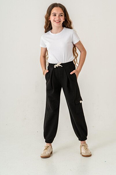 Mışıl Kids Pantaloni de trening pentru fete cu buzunar cargo, cu buzunar elas...