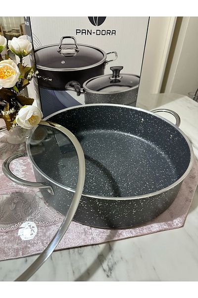 EVİNDA Evinda Pan-Dora 36 cm Granite Flat Pot