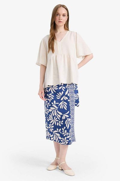 DeFacto Fusta midi din amestec de in cu model New Season