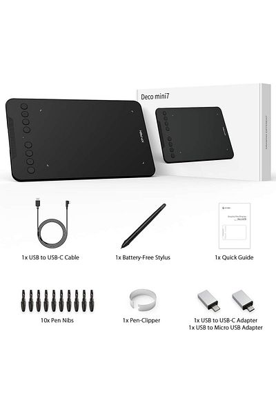 XP-Pen Deco Mini7 Digital Graphic Drawing Tablet With Battery-Free StylUS, Black
