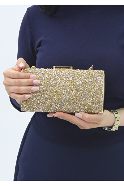 bayar ayakkabı TEN(ALTIN) BOL SİMLİ TAŞLI ABİYE DÜĞÜNLÜK ÇANTA