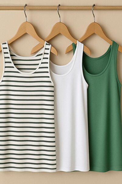 COTENCONCEPT 3 Pieces A-Line Comfortable Fit Basic Thick Strap Undershirt T-S...