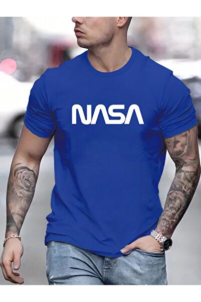 BEETON تي شيرت ناسا - تي شيرت بأكمام قصيرة ورقبة دائرية كبيرة الحجم مطبوع بال...