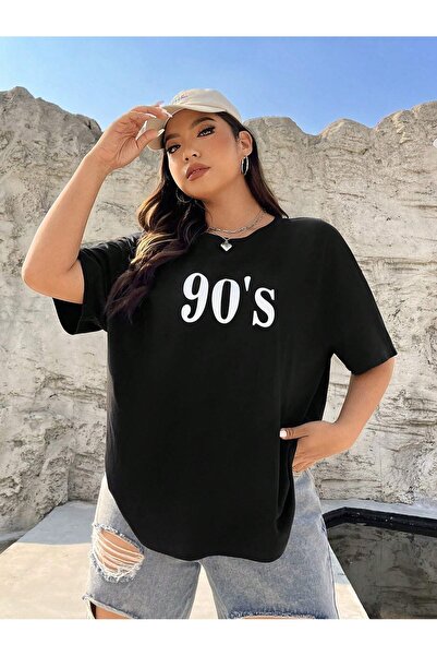 BEETON T-Shirt 90'S - Μαύρο εμπριμέ κοντομάνικο μπλουζάκι με λαιμόκοψη