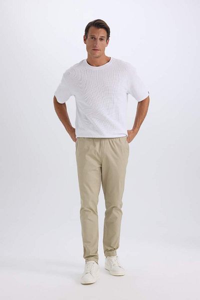 DeFacto New Season 100% Cotton Summer Jogger Chino Trousers with Laced Waist and Pockets Straight Legs