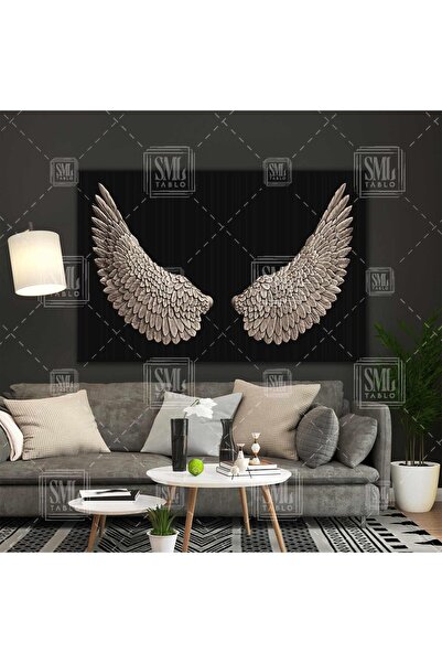SML TABLO Kahverengi Melek Kanatları Dekoratif Yatay Kanvas Tablo