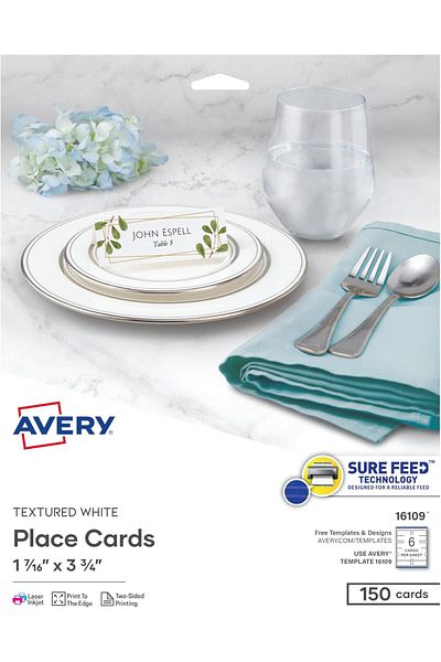 STOREMAX Sbl Sure Feed Printable Blank Place Cards, 3.6 cm X 9.5 Cm, Textured White, 150 Customize