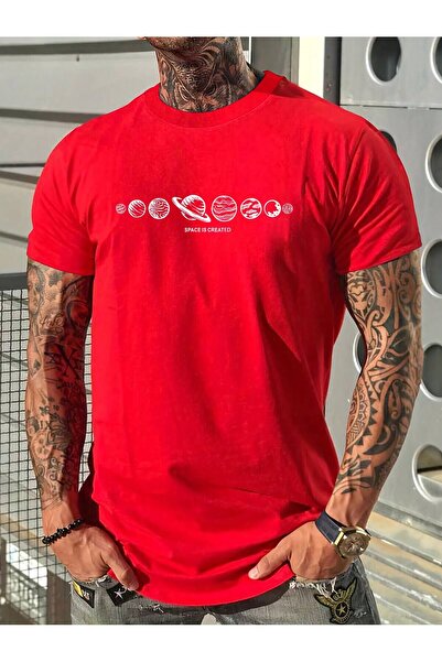 BEETON Space Created T-Shirt - Κόκκινο εμπριμέ κοντομάνικο μπλουζάκι με λαιμό...