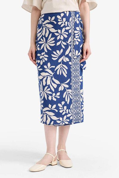 DeFacto Fusta midi din amestec de in cu model New Season