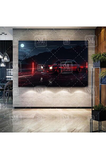 SML TABLO Nissan Skyline Gtr Art Gece Manzara Işıklar Araba Neon Yatay Kanvas...