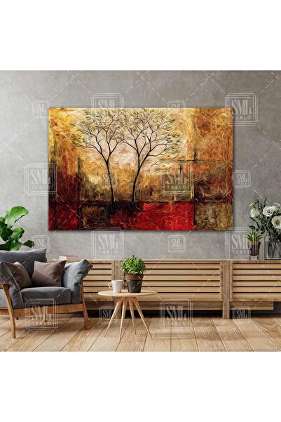 SML TABLO Soyut Ağaç Mazara Gün Batımı Dekor Yatay Kanvas Tablo