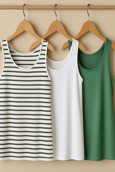 COTENCONCEPT Tricou pentru atlet cu bretele groase din bumbac, 3 bucăți