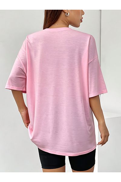 BEETON Love Yourself Rose T-Shirt - Ροζ εμπριμέ κοντομάνικο μπλουζάκι με λαιμόκοψη