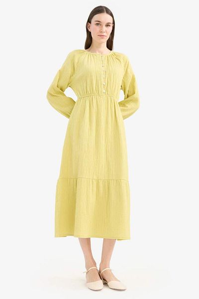 DeFacto Relax Fit Crew Neck Muslin Μακρυμάνικο Maxi Hijab Φόρεμα D0570ax25sm
