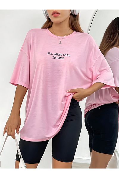 BEETON Roads Lead Pink Oversize T-Shirt - Crew Neck, κοντομάνικο