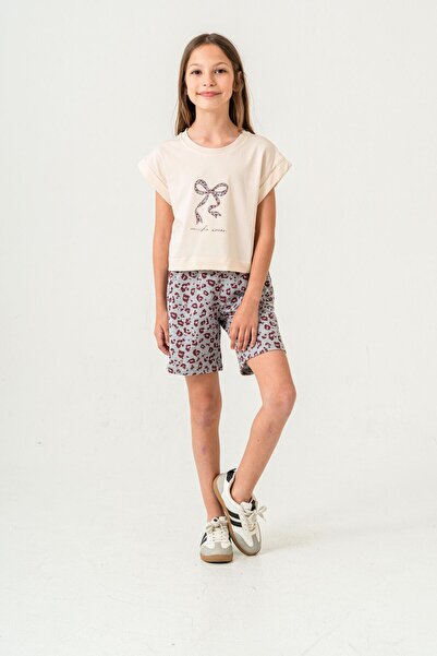 Mışıl Kids Pantaloni scurți pentru fete cu imprimeu Mucho Amor - Set tricou