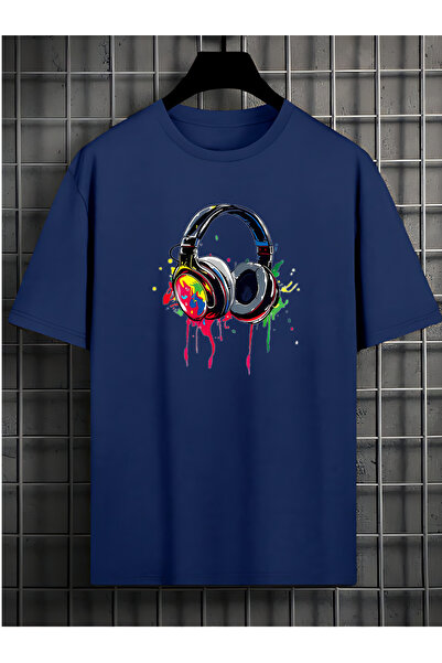 BEETON Μπλουζάκι με ακουστικά Navy Blue Oversize - Crew Neck, κοντομάνικο