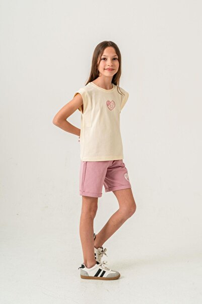 Mışıl Kids Dance With Your Heart Printed Κοριτσίστικο Σορτς - Σετ T-Shirt