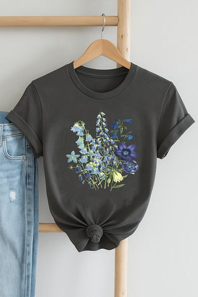 Boi Unisex Purple Floral Pattern Printed Oversize Loose Cut T-Shirt-Straight Cut Black and White Combed Cotton T-Shirt