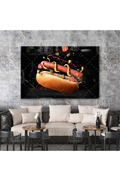 SML TABLO Sosisli Ekmek Domates Turşu Hardal Ketçap Fast Food Yatay Kanvas Tablo