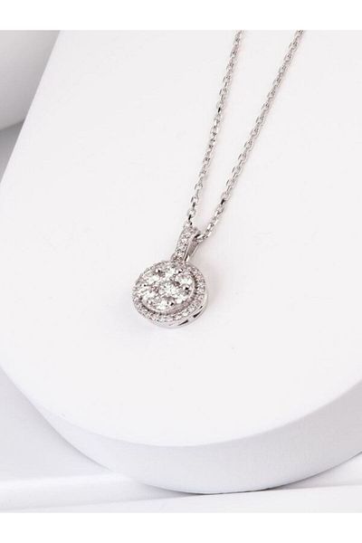Rodos Ticaret Round Solitaire Baguette Stylish Stainless Steel Necklace