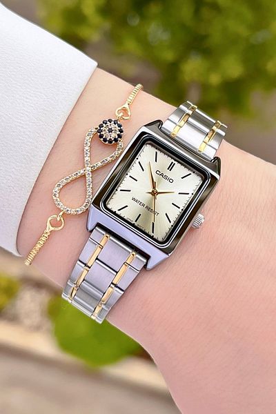 Casio Yellow Metallic Color Women's Wristwatch with 24 Months Warranty
