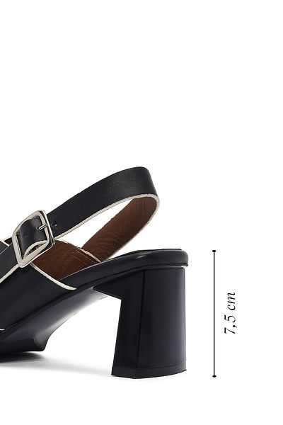 Derimod Women's Black Ankle Buckle Thick Heeled Leather Sandals 25Sfd 131118