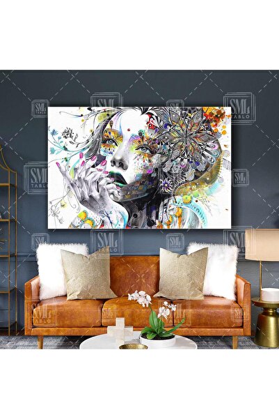 SML TABLO Makyajlı Güzel Kız Mandala Güzellik Merkezi Yatay Kanvas Tablo