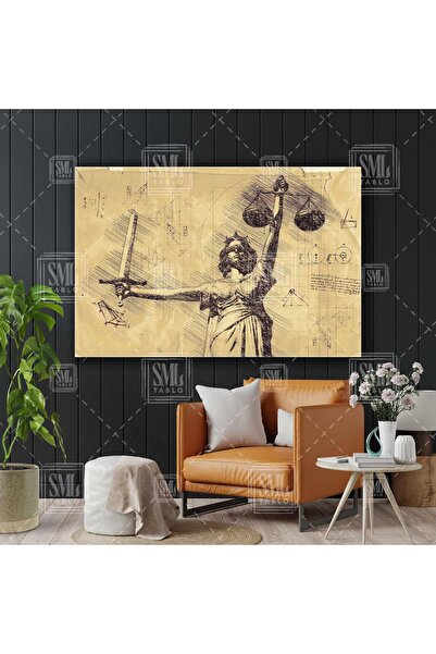 SML TABLO Adalet Heykeli Hukuk Bürosu Avukat Bürosu Yatay Kanvas Tablo