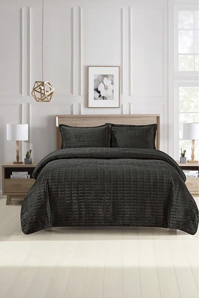 STOREMAX Ezg Alvin Double Bedspread Set - Anthracite Ezsnshop 1065757