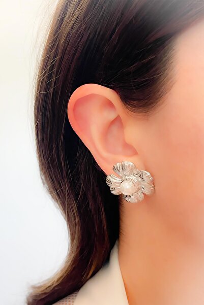 Trinos Steel Earrings Leaf Earrings with Pearls