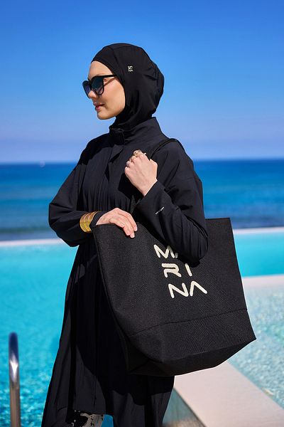 Marina Black Beach Bag with Lining and Zipper Ca2501-1
