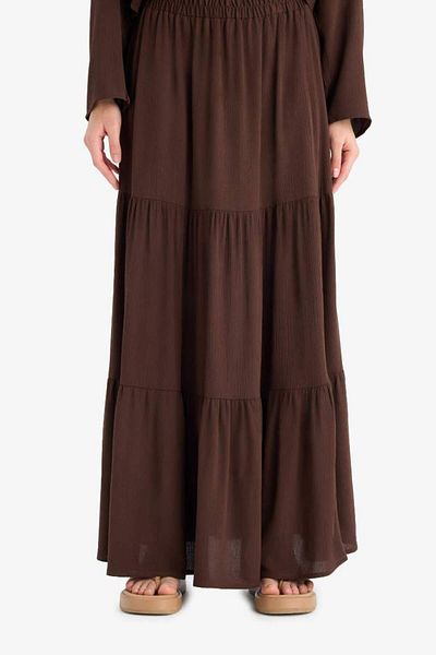 DeFacto New Season A-Line High Waist Cotton Lined Crinkle Viscose Maxi Skirt