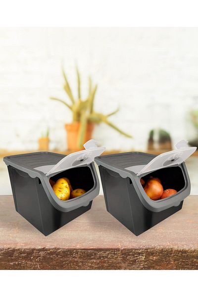 LUXE Coral 2 Onion Potato Storage Container 12 Liters - Gray Lxshp 1055529