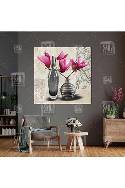 SML TABLO Vază Decorativă Floare Roz Modernă Carte Poștală Pătrată Pictură Pe Pânză