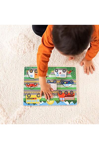 Mu Art Ahşap Mrt & Doug 19051 Wooden Handle Puzzle, Vehicles New Art 871301