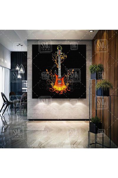 SML TABLO Fierbinte Foc Chitară Muzică Decor Pătrat Pictură Canvas