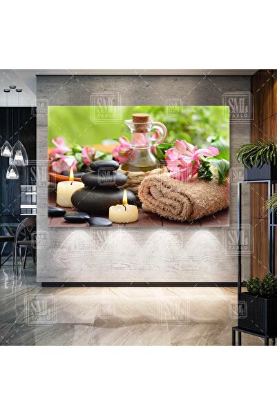 Zen Stones Pink Flower Candles Aromatic Oil Towel Spa And Massage Center Horizontal Canvas Painting