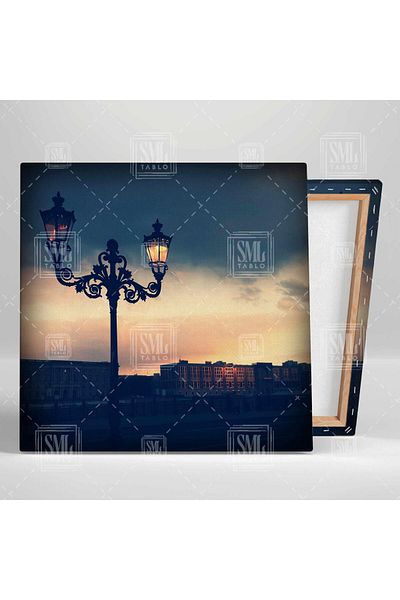 SML TABLO Επιτραπέζιος πίνακας σε καμβά Sunset Street Lamp City City Square